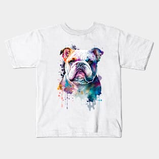 Rainbow English Bulldog Watercolor Art Kids T-Shirt